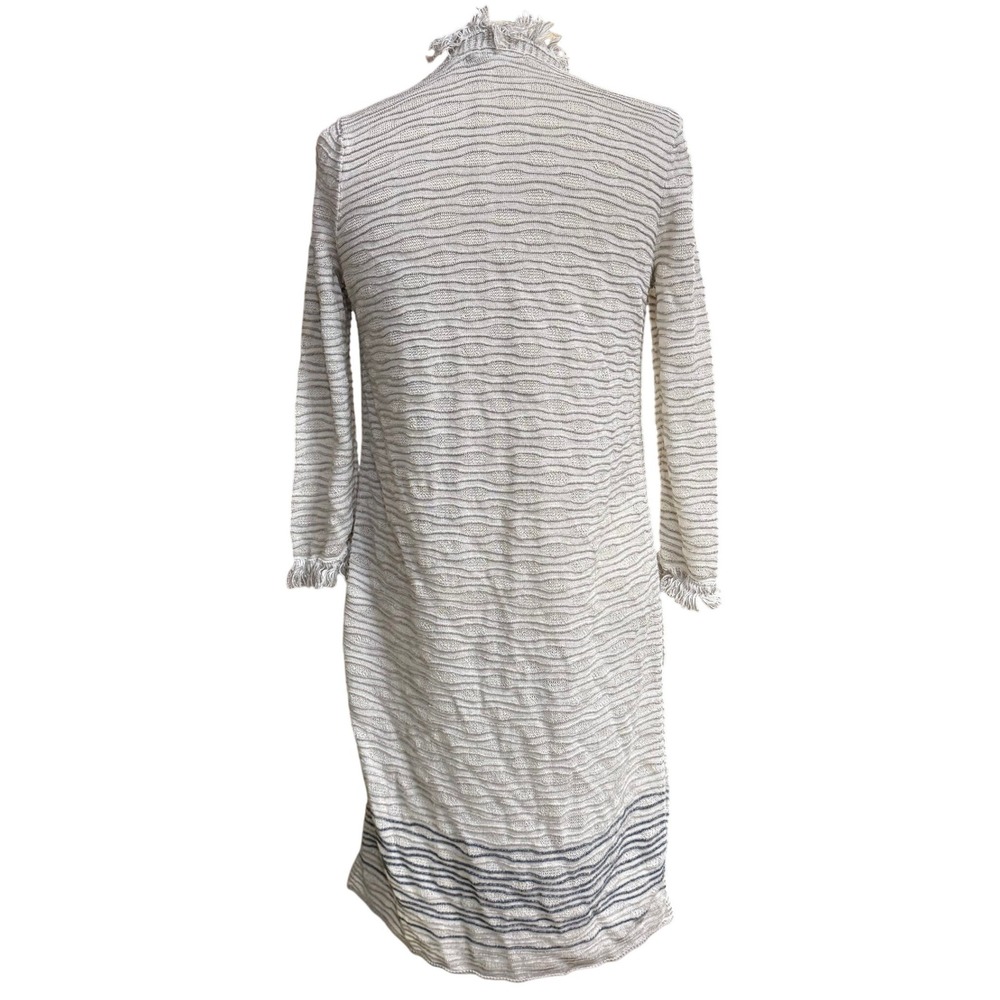 Nic+Zoe S Cardigan Gray Fringe Lightweight Linen Boho Coastal Grandma Lagenlook - Picture 2 of 6